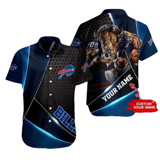 Buffalo Bills Logo And Mascot Halftone Black Hawaiian Shirt - Moonbestprint