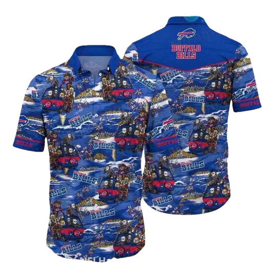 Buffalo Bills Logo And Halloween Pattern Hawaiian Shirt - Moonbestprint