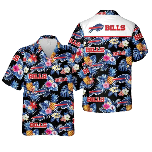 Buffalo Bills Logo And Floral Pineapple Hawaiian Shirt - Moonbestprint