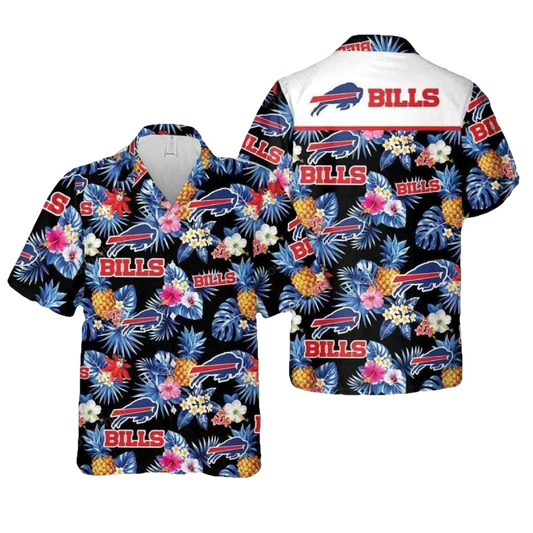 Buffalo Bills Logo And Floral Pineapple Hawaiian Shirt - Moonbestprint