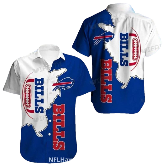 Buffalo Bills Logo And Ball White Blue Hawaiian Shirt - Moonbestprint
