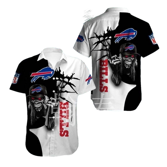 Buffalo Bills Iron Skull Black And White Hawaiian Shirt - Moonbestprint