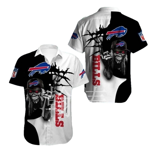 Buffalo Bills Iron Skull Black And White Hawaiian Shirt - Moonbestprint