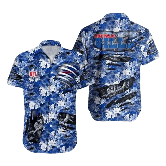 Buffalo Bills Floral Emblem Blue Hawaiian Shirt - Moonbestprint