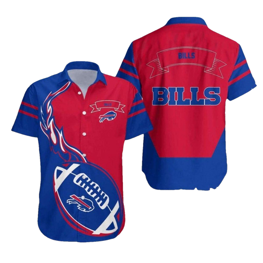 Buffalo Bills Flames And Football Red Blue Hawaiian Shirt - Moonbestprint