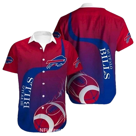Buffalo Bills Flame Ball Gradient Blue And Red Hawaiian Shirt - Moonbestprint