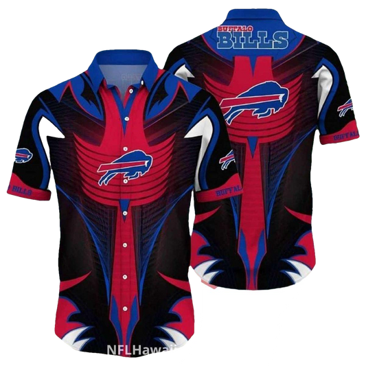 Buffalo Bills Cyber Armor Red And Black Button Up Hawaiian Shirt - Moonbestprint
