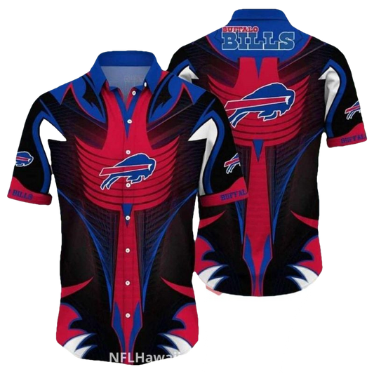 Buffalo Bills Cyber Armor Red And Black Button Up Hawaiian Shirt - Moonbestprint