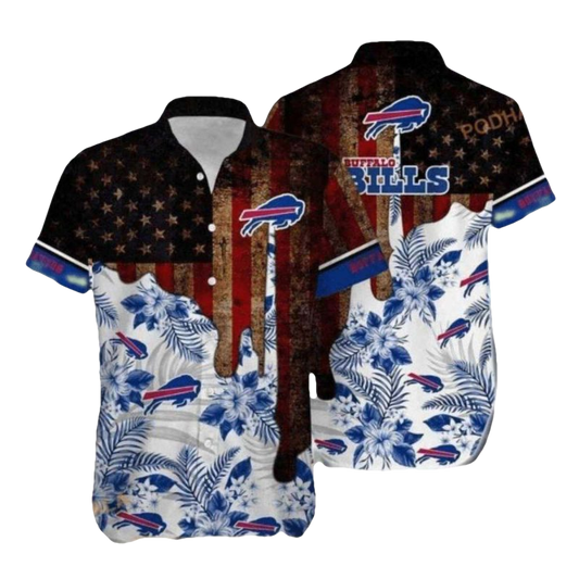 Buffalo Bills Distressed American Flag And Floral Hawaiian Shirt - Moonbestprint