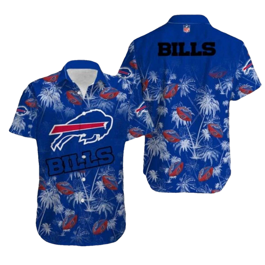 Buffalo Bills Coconut Trees And Balls Blue Hawaiian Shirt - Moonbestprint