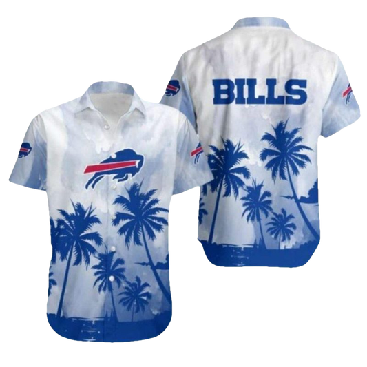 Buffalo Bills Coconut Palm Trees And White Gradient Hawaiian Shirt - Moonbestprint