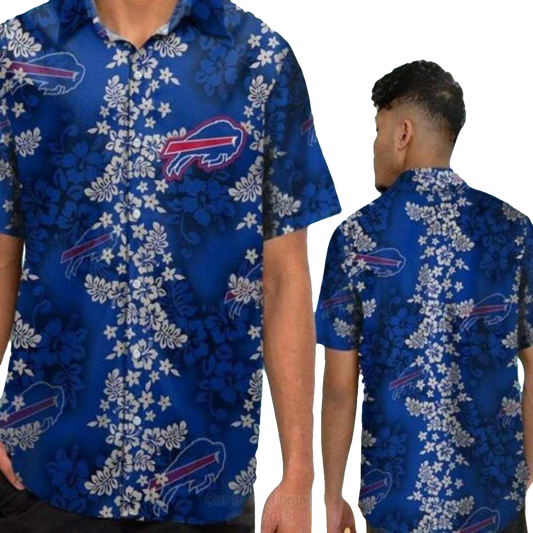 Buffalo Bills Blue Floral With Bold Logo Hawaiian Shirt - Moonbestprint