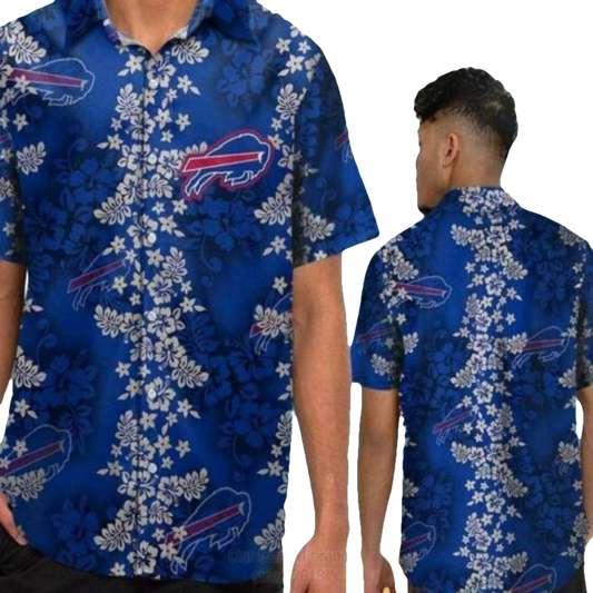 Buffalo Bills Blue Floral With Bold Logo Hawaiian Shirt - Moonbestprint