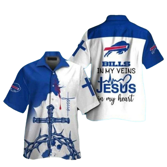 Buffalo Bills Bills In My Veins Jesus In My Heart Hawaiian Shirt - Moonbestprint
