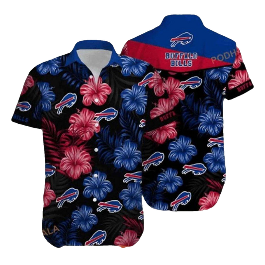 Buffalo Bills Black And Blue Hibiscus Tropical Hawaiian Shirt - Moonbestprint