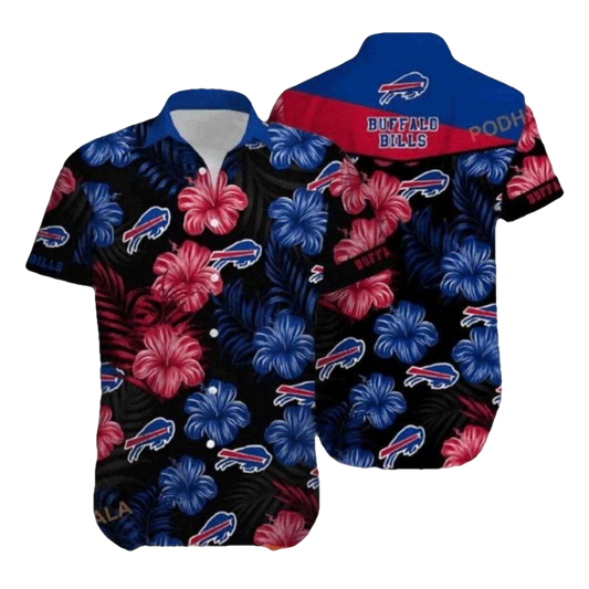 Buffalo Bills Black And Blue Hibiscus Tropical Hawaiian Shirt - Moonbestprint
