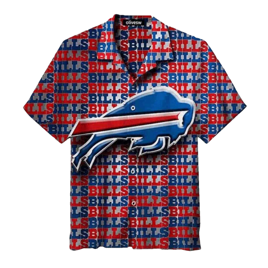 Buffalo Bills Big Logo Retro Grid Hawaiian Shirt - Moonbestprint