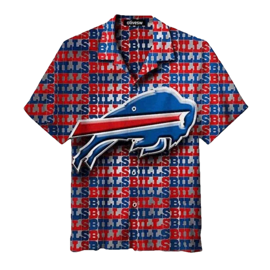 Buffalo Bills Big Logo Retro Grid Hawaiian Shirt - Moonbestprint