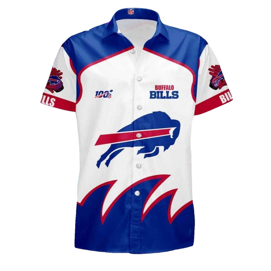 Buffalo Bills 100Th Anniversary White And Blue Hawaiian Shirt - Moonbestprint