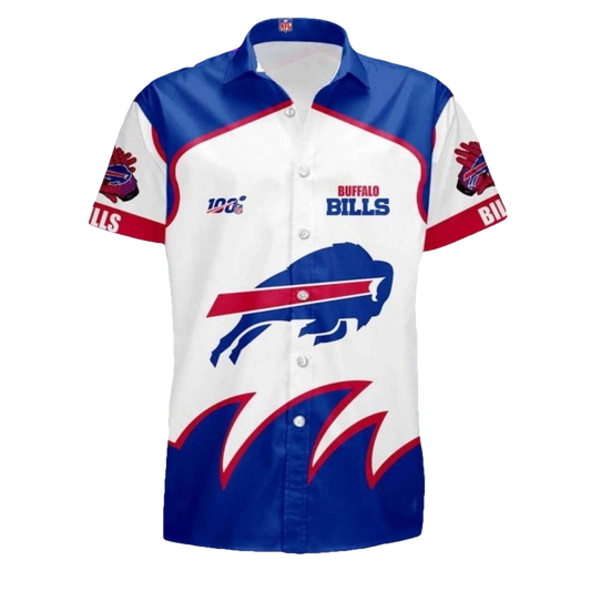 Buffalo Bills 100Th Anniversary White And Blue Hawaiian Shirt - Moonbestprint