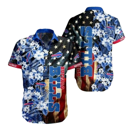 Buffalo Bills American Flag Floral Hawaiian Shirt - Moonbestprint