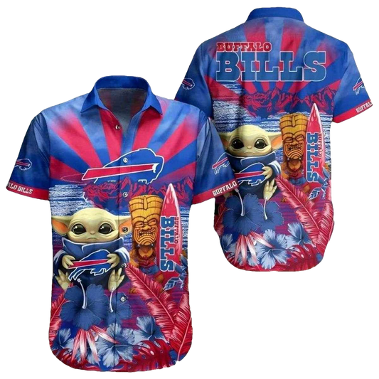 Baby Yoda Buffalo Bills Tropical Mascot Fan Hawaiian Shirt - Moonbestprint