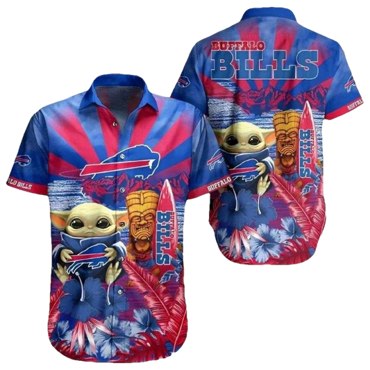 Baby Yoda Buffalo Bills Tropical Mascot Fan Hawaiian Shirt - Moonbestprint