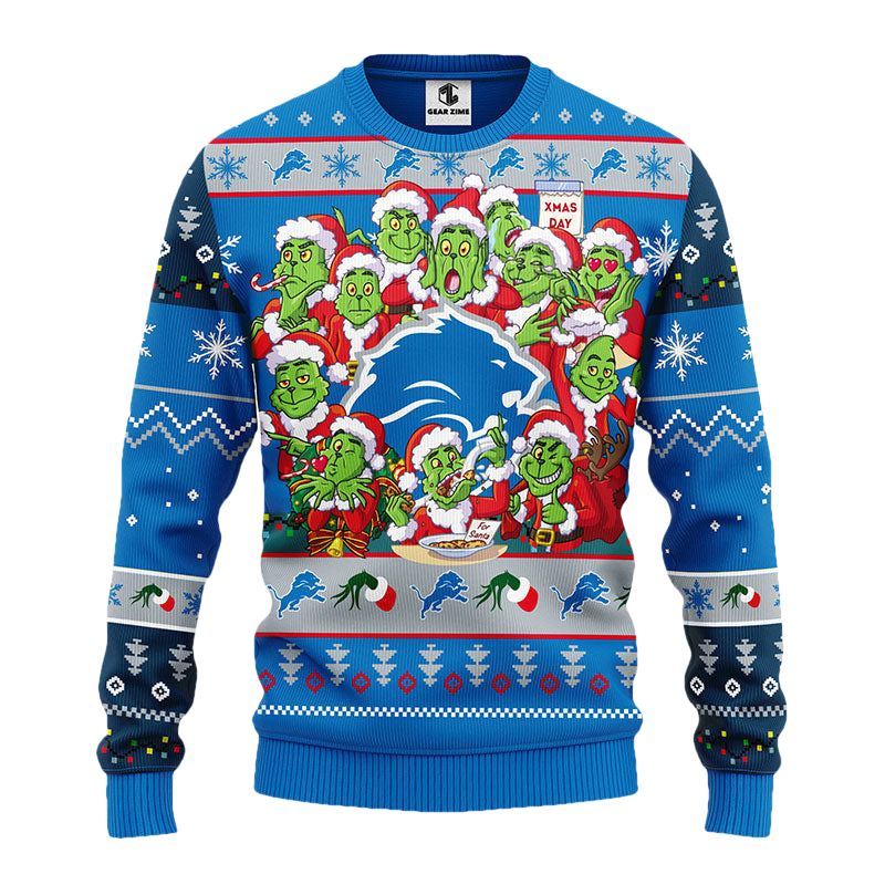 Detroit Lions 12 Grinch Xmas Day Ugly Christmas Sweater, Grinch Xmas Sweater Moonbestprint