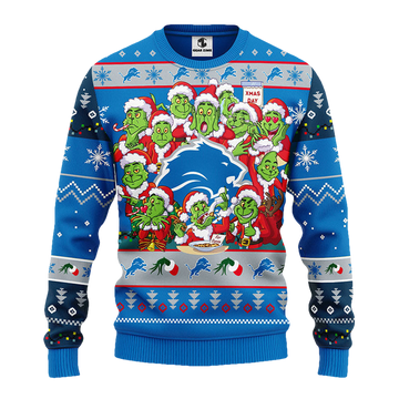 Detroit Lions 12 Grinch Xmas Day Ugly Christmas Sweater, Grinch Xmas Sweater Moonbestprint