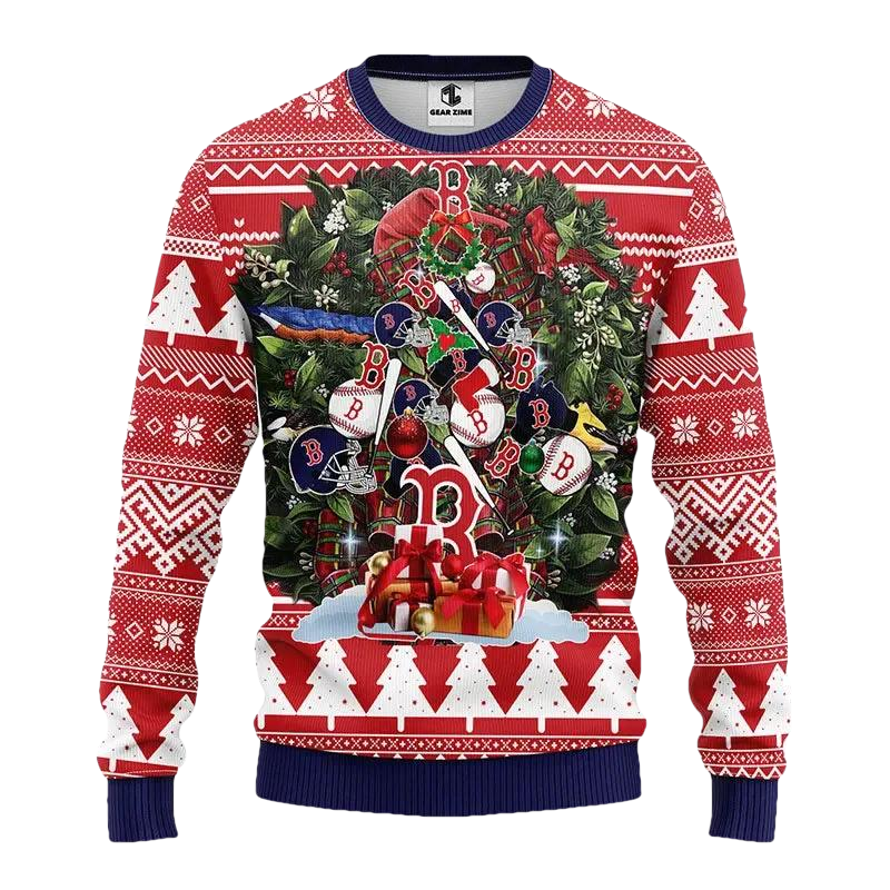 Boston Red Sox Tree Christmas Ugly Sweater, MLB Christmas Sweater Moonbestprint