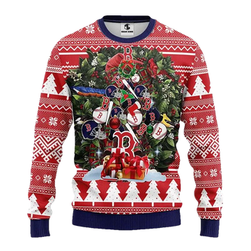 Boston Red Sox Tree Christmas Ugly Sweater, MLB Christmas Sweater Moonbestprint