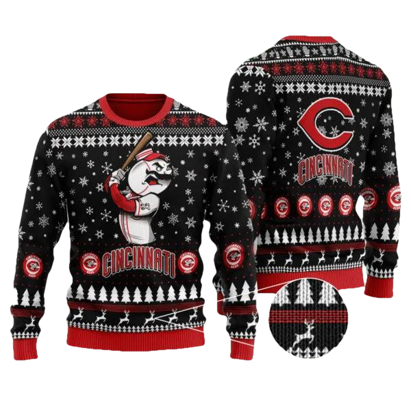 Cincinnati Reds Mascot Ugly Christmas Sweater, MLB Christmas Sweater Moonbestprint