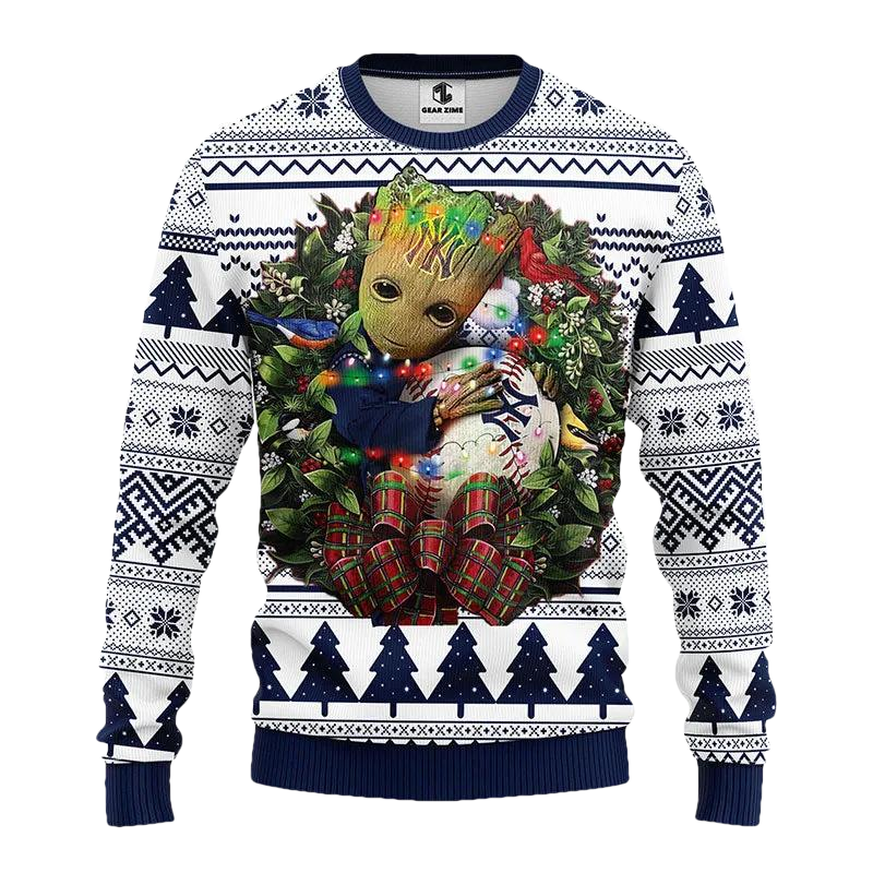 New York Yankees Groot Hug Ugly Christmas Sweater, MLB Christmas Sweater Moonbestprint