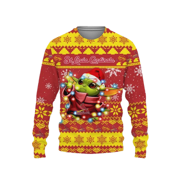 St. Louis Cardinals Baby Yoda Star Wars Ugly Christmas Sweater, MLB Christmas Sweater Moonbestprint