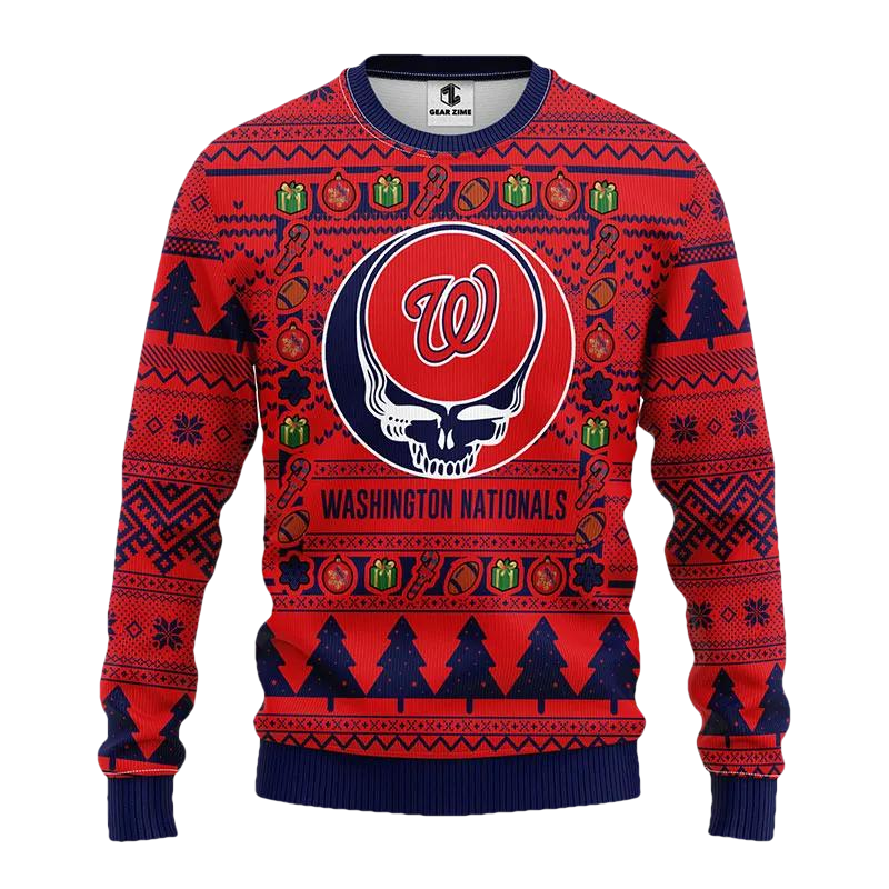 Washington Nationals Grateful Dead Ugly Christmas Sweater, MLB Christmas Sweater Moonbestprint