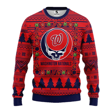 Washington Nationals Grateful Dead Ugly Christmas Sweater, MLB Christmas Sweater Moonbestprint