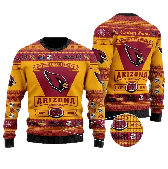 Arizona Cardinals Football Team Logo Custom Name Personalized Christmas Ugly Sweater, NFL Christmas Sweater Moonbestprint