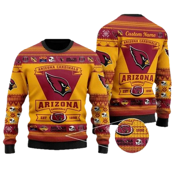 Arizona Cardinals Football Team Logo Custom Name Personalized Christmas Ugly Sweater, NFL Christmas Sweater Moonbestprint