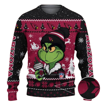 Arizona Cardinals The Grinch Drink Coffee NFL Fans Ugly Sweater, NFL Christmas Sweater Moonbestprint