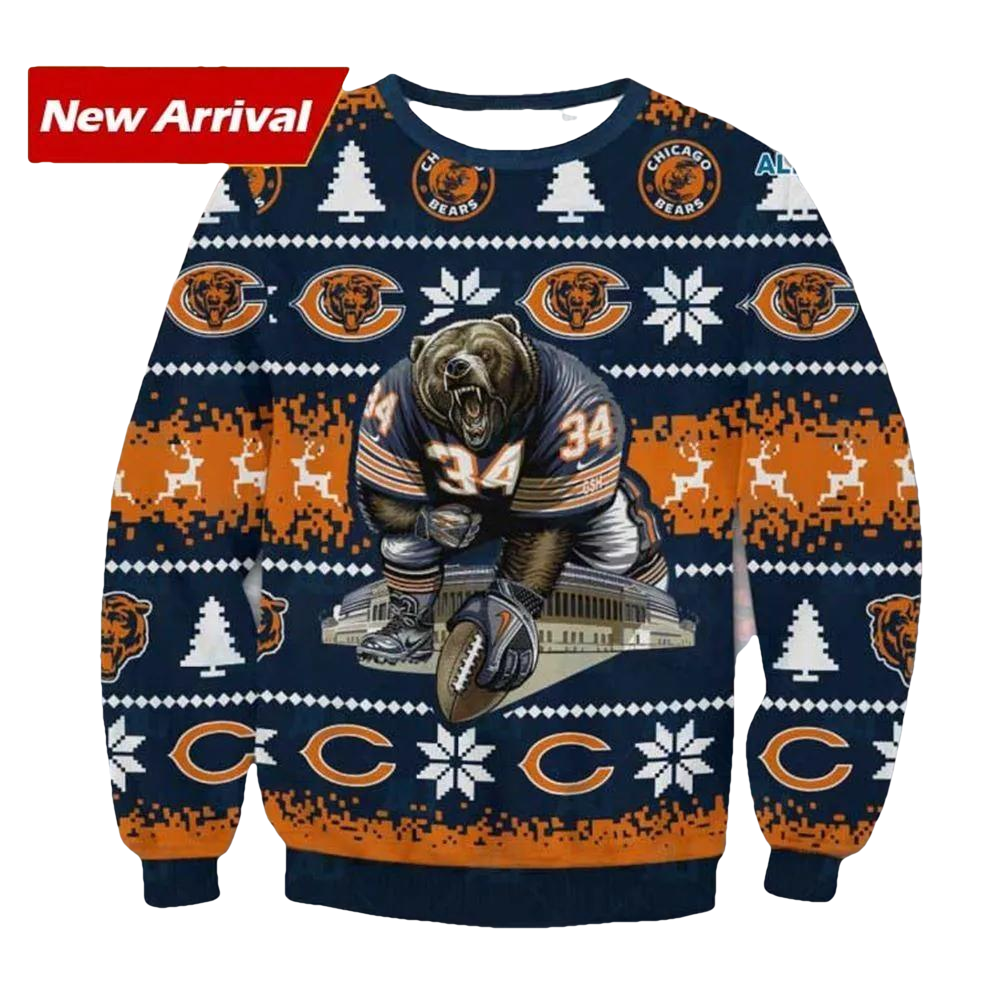 Chicago Bears Mascot Ugly Christmas Sweater, NFL Christmas Sweater Moonbestprint