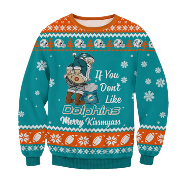 Miami Dolphins Santa Kissmyass Ugly Christmas Sweater, NFL Christmas Sweater Moonbestprint