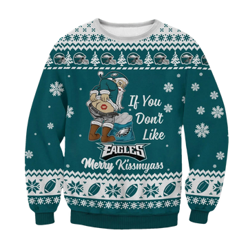 Philadelphia Eagles Santa Kissmyass Ugly Christmas Sweater, NFL Christmas Sweater Moonbestprint