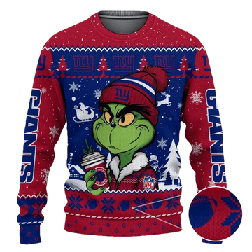 The Grinch Drink Coffee New York Giants Ugly Christmas Sweater, NFL Christmas Sweater Moonbestprint