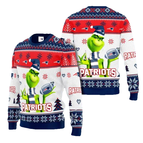 The Grinch New England Patriots Ugly Christmas Sweater, NFL Christmas Sweater Moonbestprint