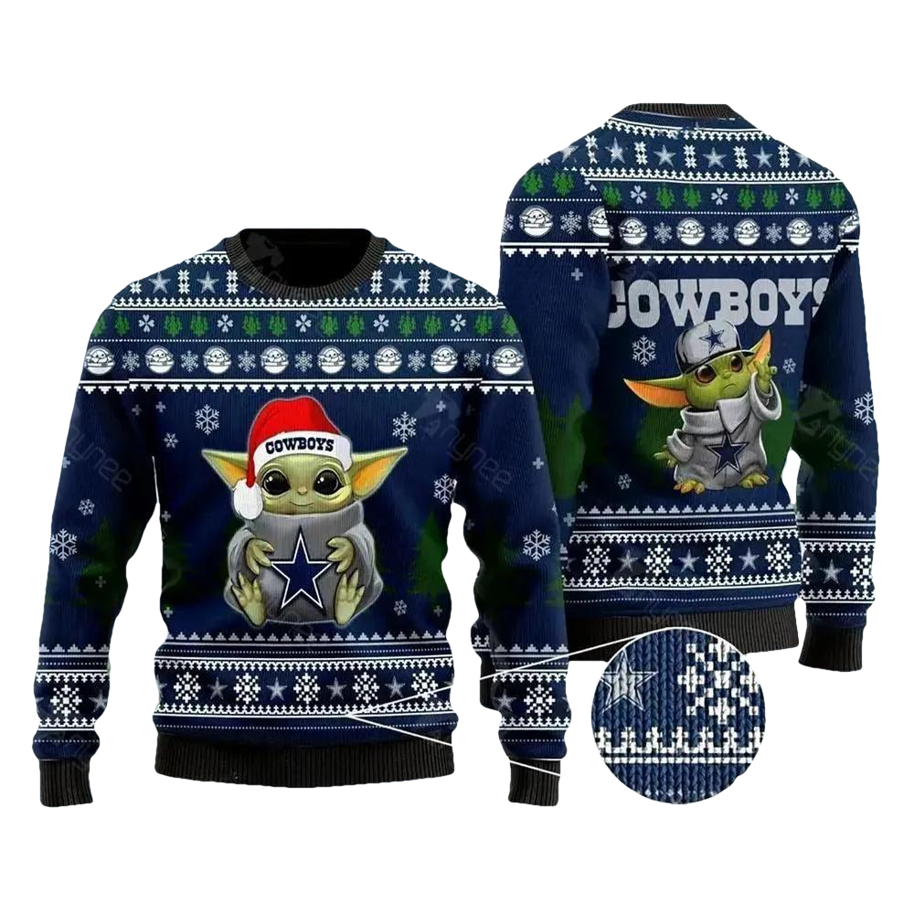 Yoda Baby Love Dallas Cowboys Ugly Christmas Sweater, NFL Christmas Sweater Moonbestprint