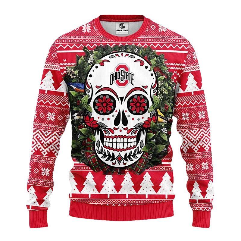 Ohio State Buckeyes Skull Flower Ugly Ugly Christmas Sweater, NCAA Christmas Sweater Moonbestprint