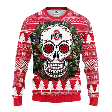 Ohio State Buckeyes Skull Flower Ugly Ugly Christmas Sweater, NCAA Christmas Sweater Moonbestprint