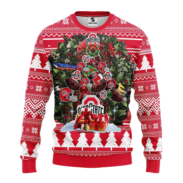 Ohio State Buckeyes Tree Ball Ugly Christmas Sweater, NCAA Christmas Sweater Moonbestprint