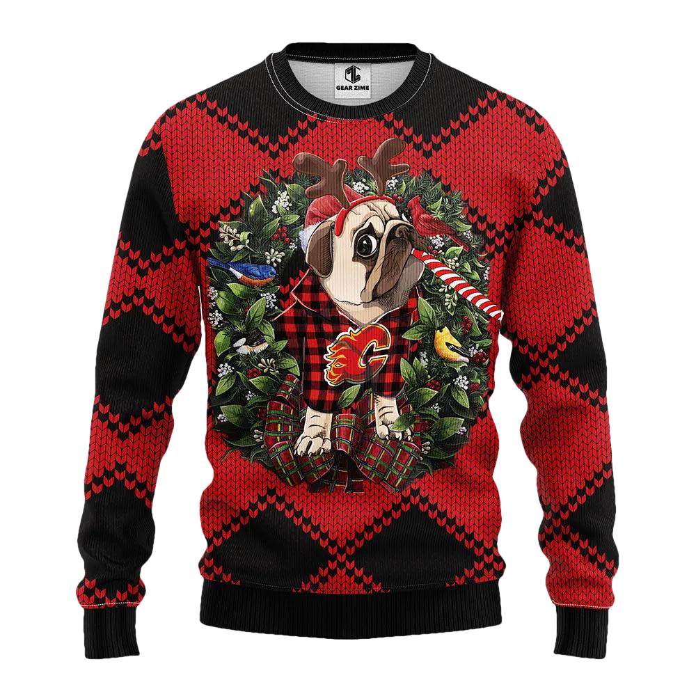 Calgary Flames Pub Dog Ugly Christmas Sweater, NHL Christmas Sweater Moonbestprint