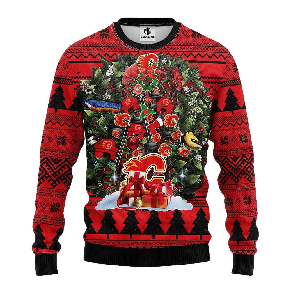 Calgary Flames Tree Christmas Ugly Sweater, NHL Christmas Sweater Moonbestprint